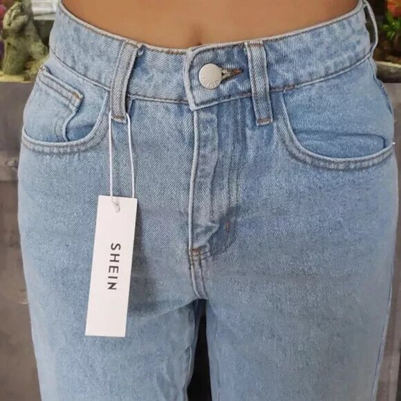 SHEIN Women's NEW with Tags Distressed High Waist Mom Jeans Petite Size S - Picture 1 of 6